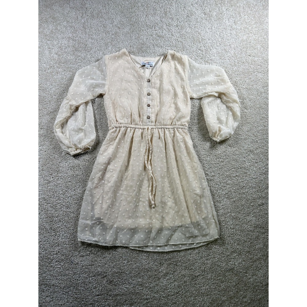 Bailey's Blossoms Dress Girls 5T Cream Dot Long Sleeve Sheer Swiss Dot Spring